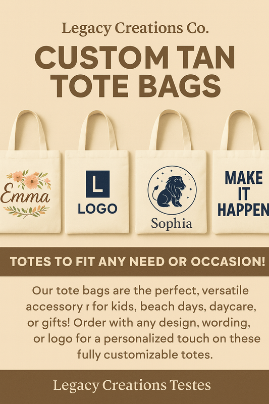 Custom Tan Tote Bags – Fully Personalized with Any Design, Wording, or Logo